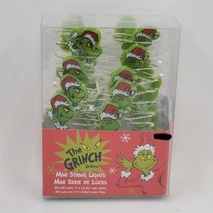 New Set of Dr Seuss The Grinch in Santa Hat Mini String Lights 20 LED Lights 7ft